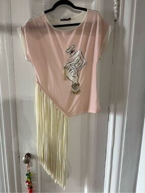 Fringed Pink & Cream Graphic Women's Top